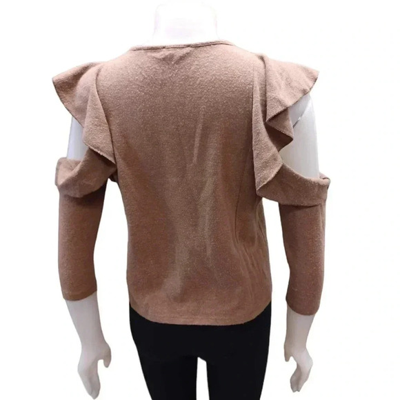 Zara Cold Shoulders Light Brown  Long Sleeve Sweater Size Small - Picture 2 of 8